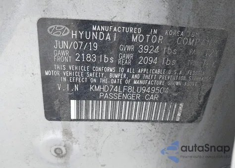 2020 Hyundai Elantra Se from USA, damaged, VIN KMHD74LF8LU949504